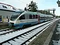 Angemieteter Triebwagen 643 111 im Bahnhof Dresden-Klotzsche (Januar 2021).