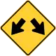 Zeichen W12-1Doppelpfeil (Bedeutet, dass der Verkehrsteilnehmer das Hindernis beidseitig umfahren darf)