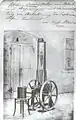 Motor des ersten Wagens von 1870. Marcus hat mit eigener Hand auf das Foto geschrieben: „… konstruiert von Siegfr. Marcus 1870“