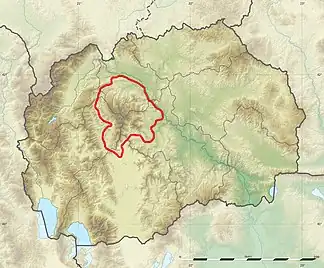 Ungefähre Lage des Gebirges in Nordmazedonien