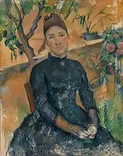Porträt der Mme Cézanne im Gewächshaus, 1891–1892, von Paul Cézanne