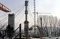 Bauzustand Januar 1986Im abgespannten Freivorbau errichteter Bogen