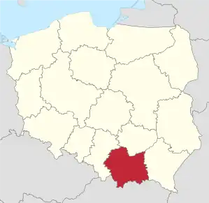 Lage der Woiwodschaft Kleinpolen in Polen