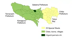 Lage Higashiyamatos in der Präfektur