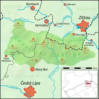 Lage und Ausdehnung des Lausitzer Gebirges