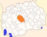 Karte von Nordmazedonien, Position von Opština Čaška hervorgehoben