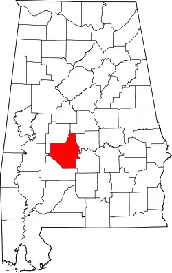 Karte von Dallas County innerhalb von Alabama