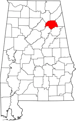 Karte von Etowah County innerhalb von Alabama