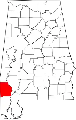 Karte von Washington County innerhalb von Alabama