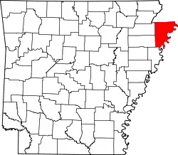 Karte von Mississippi County innerhalb von Arkansas