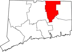 Karte von Tolland County innerhalb von Connecticut