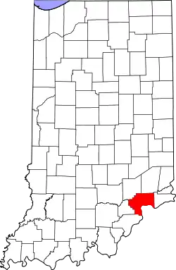Karte von Jefferson County innerhalb von Indiana