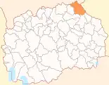 Karte von Nordmazedonien, Position von Opština Kriva Palanka hervorgehoben