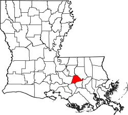 Karte von Ascension Parish innerhalb von Louisiana