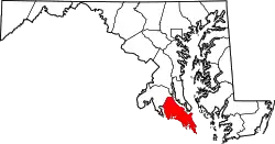 Karte von Saint Mary's County innerhalb von Maryland
