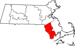 Karte von Bristol County innerhalb von Massachusetts