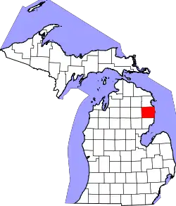 Karte von Alcona County innerhalb von Michigan