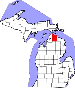 Karte von Cheboygan County innerhalb von Michigan