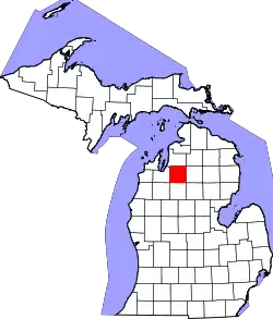 Karte von Kalkaska County innerhalb von Michigan