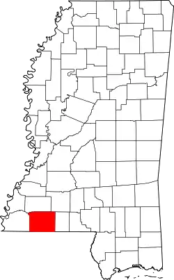 Karte von Amite County innerhalb von Mississippi
