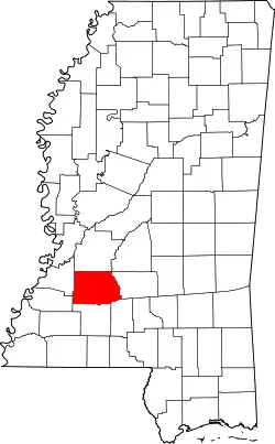 Karte von Copiah County innerhalb von Mississippi