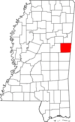 Karte von Noxubee County innerhalb von Mississippi