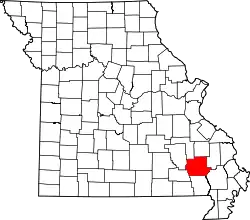 Karte von Wayne County innerhalb von Missouri