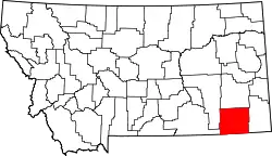 Karte von Powder River County innerhalb von Montana