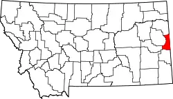 Karte von Wibaux County innerhalb von Montana