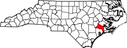 Karte von Jones County innerhalb von North Carolina