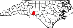 Karte von Stanly County innerhalb von North Carolina