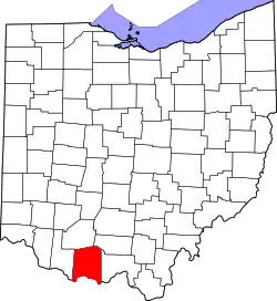 Karte von Adams County innerhalb von Ohio