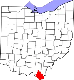 Karte von Lawrence County innerhalb von Ohio