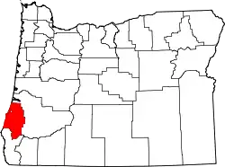 Karte von Coos County innerhalb von Oregon