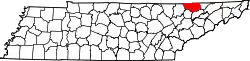 Karte von Claiborne County innerhalb von Tennessee