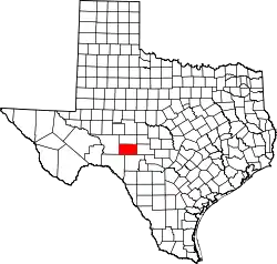 Karte von Sutton County innerhalb von Texas