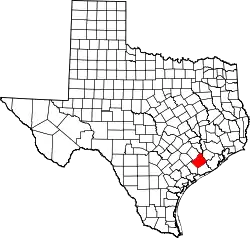 Karte von Wharton County innerhalb von Texas