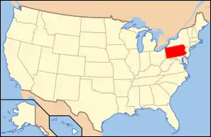 Karte der Vereinigten Staaten mit der Lage von Pennsylvania