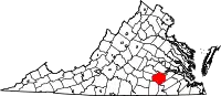 Karte von Dinwiddie County innerhalb von Virginia
