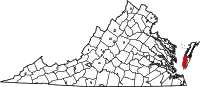 Karte von Northampton County innerhalb von Virginia