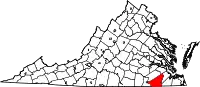 Karte von Southampton County innerhalb von Virginia