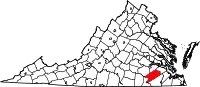 Karte von Sussex County innerhalb von Virginia