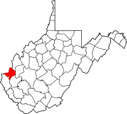 Karte von Cabell County innerhalb von West Virginia