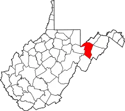 Karte von Grant County innerhalb von West Virginia