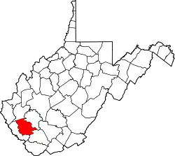 Karte von Logan County innerhalb von West Virginia