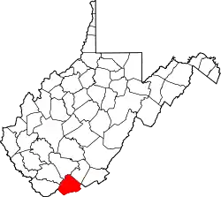 Karte von Mercer County innerhalb von West Virginia