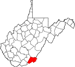 Karte von Monroe County innerhalb von West Virginia