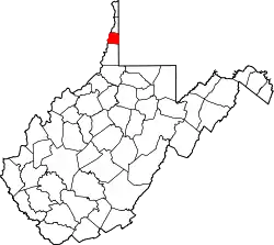 Karte von Ohio County innerhalb von West Virginia