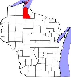 Karte von Ashland County innerhalb von Wisconsin