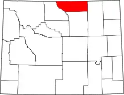 Karte von Sheridan County innerhalb von Wyoming